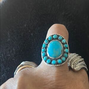 Vintage Southern Western Turquoise Stone 925 Sterling Silver Ring Sz 8.75 7g